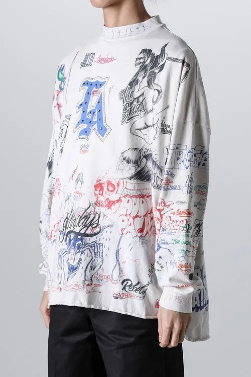 SAINT Mxxxxxx × BORNXRAISED BR_LS TEE/LA/WHT Latest co-branded model LA diamond all-over long sleeves off-white S-XL Super heavy work started in February and lasted three months Super complex 36 sets of screens Outlined pictures make you doubt your life Super perfect reproduction of printing Genuine Czech diamonds Pressure-free reproduction